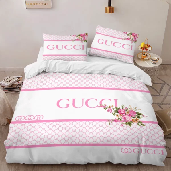 Gucci Pinky Logo Brand Bedding Set Bedspread Home Decor Bedroom Luxury