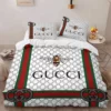 Gucci Bee White Logo Brand Bedding Set Luxury Bedroom Bedspread Home Decor