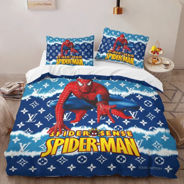 Louis Vuitton Spider Man Louis Vuitton Logo Brand Bedding Set Bedspread Bedroom Luxury Home Decor