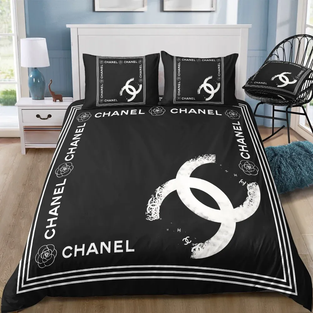 Chanel Logo Brand Bedding Set Bedspread Home Decor Luxury Bedroom