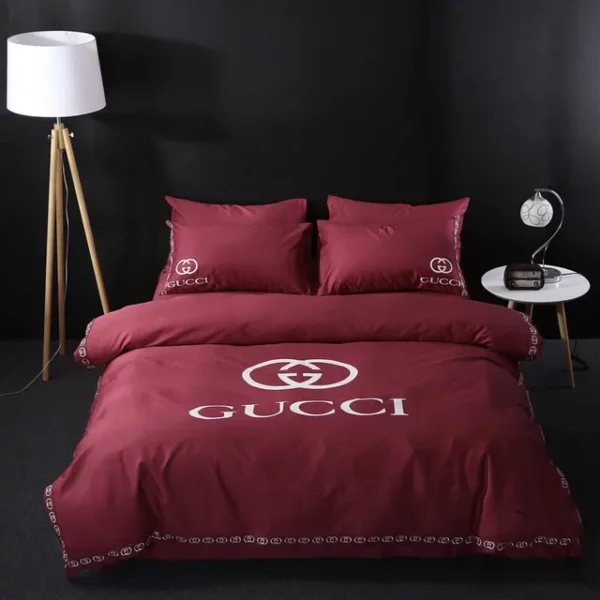 Gucci Red Logo Brand Bedding Set Luxury Bedspread Home Decor Bedroom