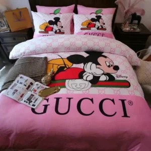 Gucci Mickey Mouse Disney Logo Brand Bedding Set Luxury Bedspread Bedroom Home Decor