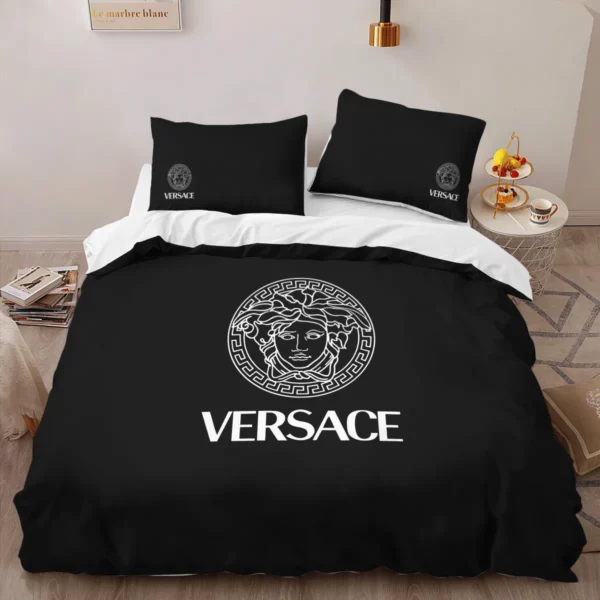 Gianni Versace Black Logo Brand Bedding Set Luxury Bedroom Home Decor Bedspread
