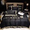 Dior Black Logo Brand Bedding Set Luxury Bedroom Bedspread Home Decor