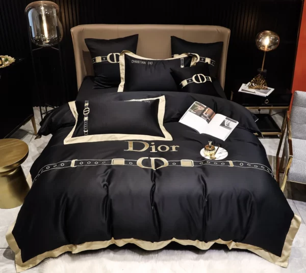 Dior Black Logo Brand Bedding Set Luxury Bedroom Bedspread Home Decor