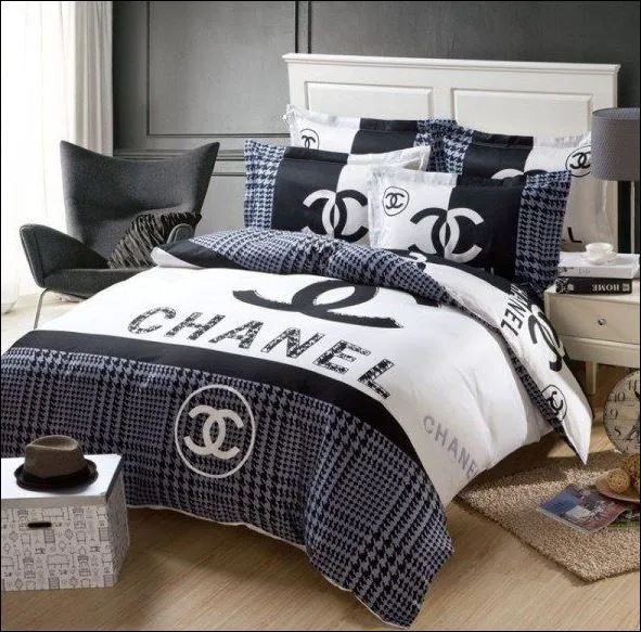 Chanel Logo Brand Bedding Set Bedspread Luxury Home Decor Bedroom