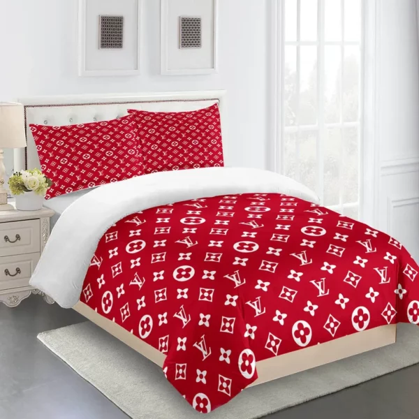 Louis Vuitton Suprme Logo Brand Bedding Set Luxury Bedspread Home Decor Bedroom