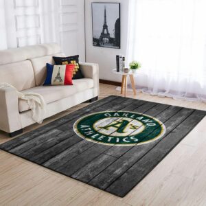 Oakland Athletics Mlb Team Logo Greys Wooden Style Type 8715 Rug Home Decor Living Room Area Carpet