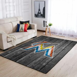 Miami Marlins Mlbs Baseball Team Logo Wooden Type 8716 Rug Area Carpet Living Room Home Decor