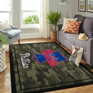 Philadelphia Phillies Mlbs Camo Style Team Logo Type 8731 Rug Area Carpet Home Decor Living Room