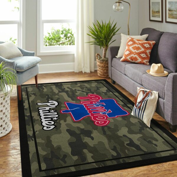 Philadelphia Phillies Mlbs Camo Style Team Logo Type 8731 Rug Area Carpet Home Decor Living Room