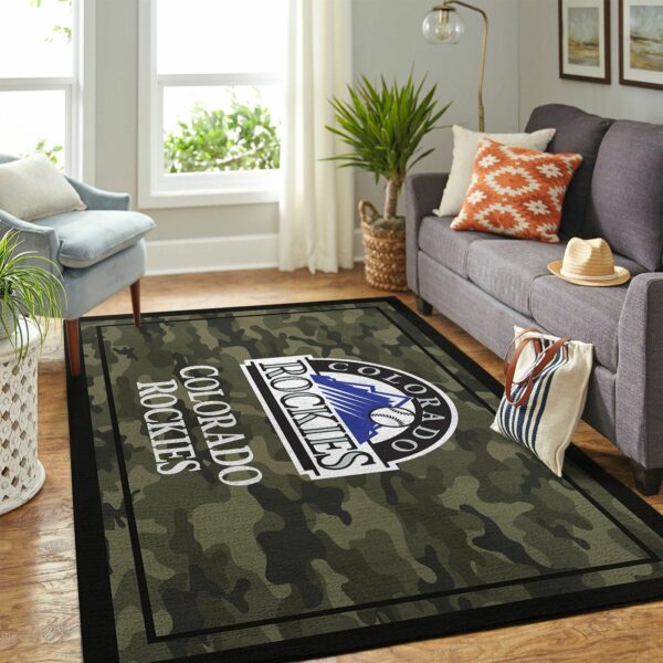 Colorado Rockies Mlb Team Logo Camo Type 8735 Rug Area Carpet Home Decor Living Room