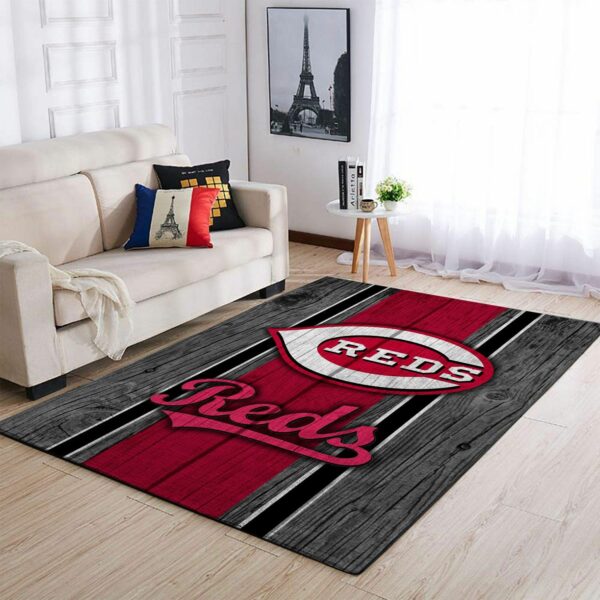 Cincinnati Reds Mlb Team Logo Wooden Style Type 8741 Rug Living Room Area Carpet Home Decor