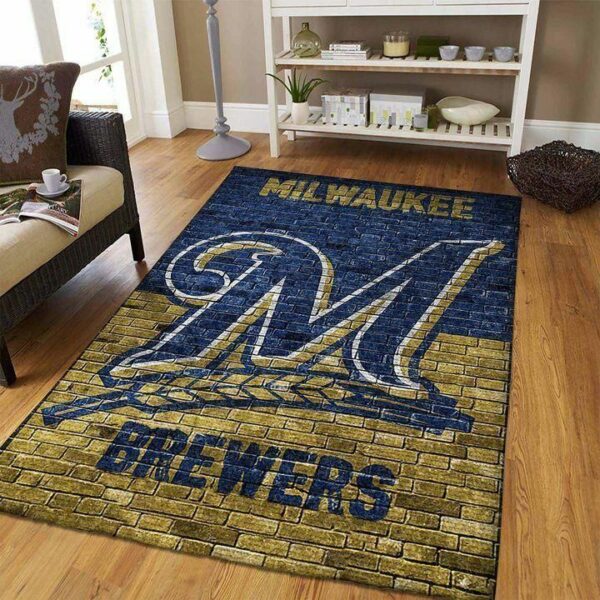 Milwaukee Brewers Mlb Baseball Team Logo Type 8744 Rug Home Decor Living Room Area Carpet