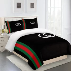 Gucci Black Logo Brand Bedding Set Luxury Bedroom Bedspread Home Decor