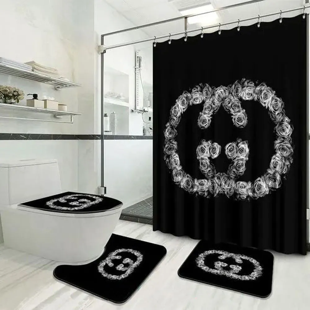 Gucci Black Flower Bathroom Set Hypebeast Bath Mat Luxury Fashion Brand Home Decor