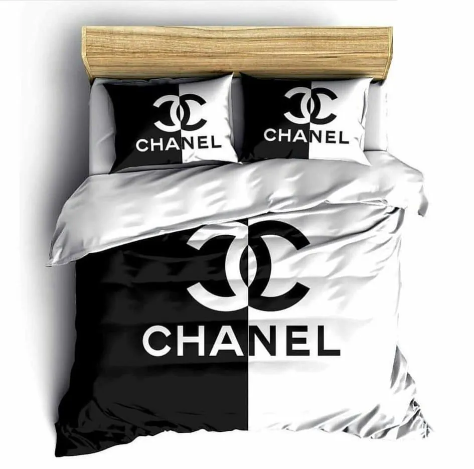 Chanel Black White Logo Brand Bedding Set Home Decor Bedspread Bedroom Luxury