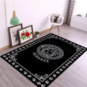 Gianni Versace Black Rectangle Rug Fashion Brand Home Decor Door Mat Area Carpet Luxury