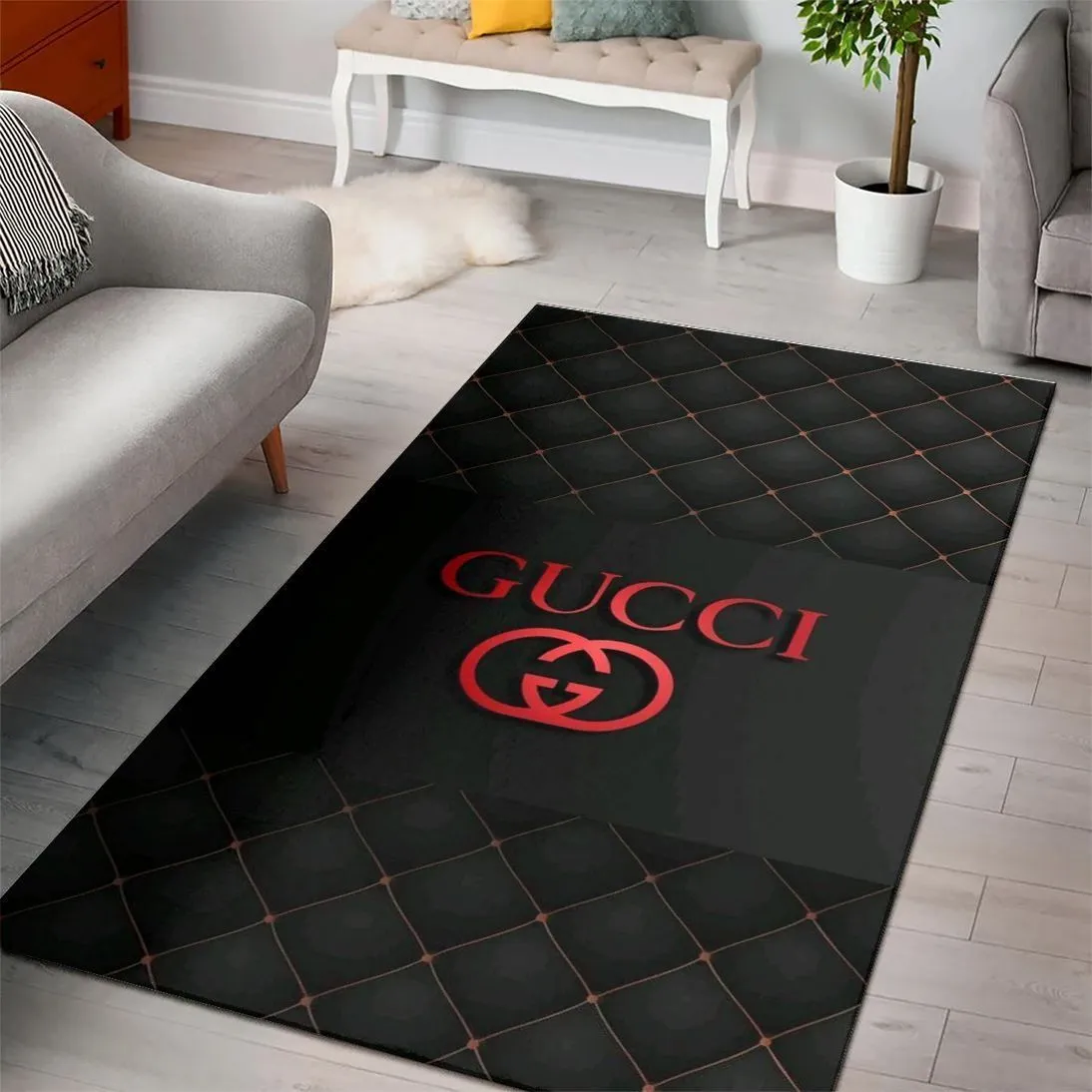 Gucci Black Rectangle Rug Fashion Brand Area Carpet Luxury Home Decor Door Mat
