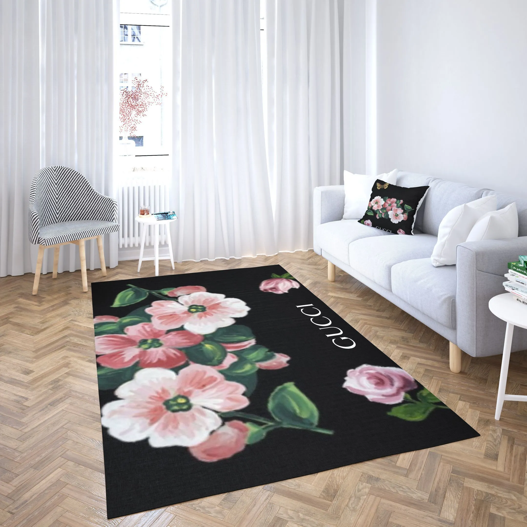 Gucci Flower Rectangle Rug Luxury Home Decor Door Mat Fashion Brand Area Carpet