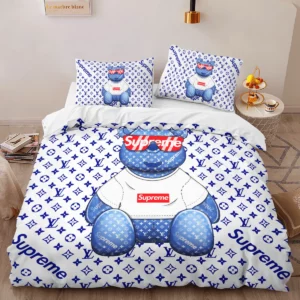 Louis Vuitton Bear Supreme Logo Brand Bedding Set Bedroom Luxury Home Decor Bedspread
