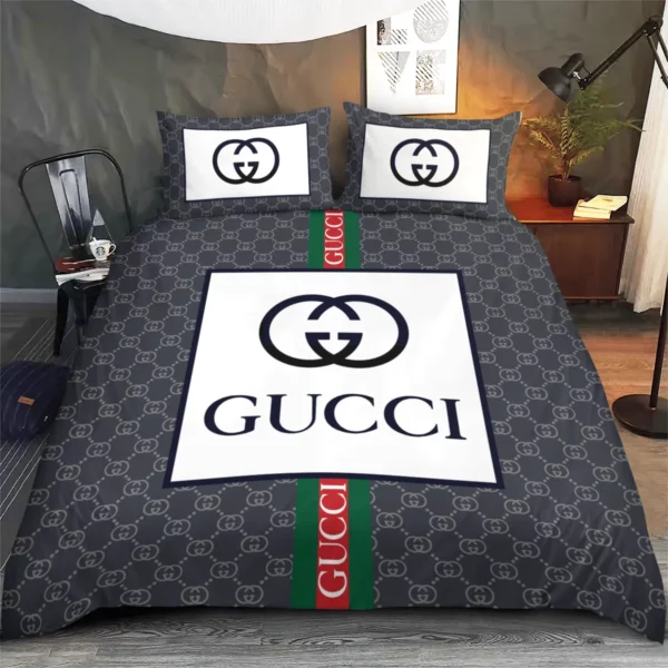 Gucci Logo Brand Bedding Set Home Decor Bedspread Luxury Bedroom