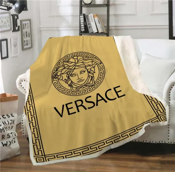 Versace Yellow Fleece Blanket Fashion Brand Luxury Home Decor