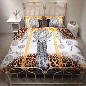 Versace Leopard Logo Brand Bedding Set Bedroom Bedspread Luxury Home Decor