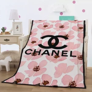 Chanel Pinky Flowers Fleece Blanket Luxury Home Decor Fashion Brand
