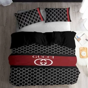 Gucci Black Dots Logo Brand Bedding Set Home Decor Bedspread Luxury Bedroom