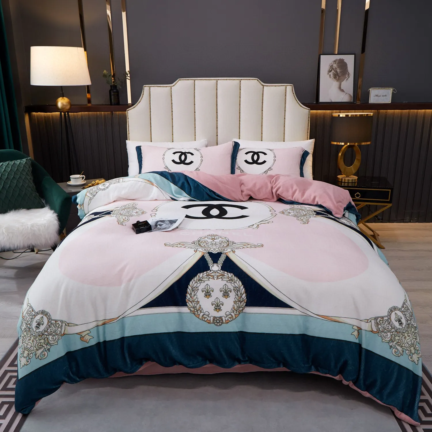 Chanel Logo Brand Bedding Set Home Decor Luxury Bedroom Bedspread