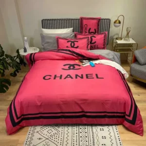 Chanel Red Logo Brand Bedding Set Luxury Bedspread Home Decor Bedroom