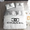 Chanel White Logo Brand Bedding Set Bedroom Bedspread Home Decor Luxury