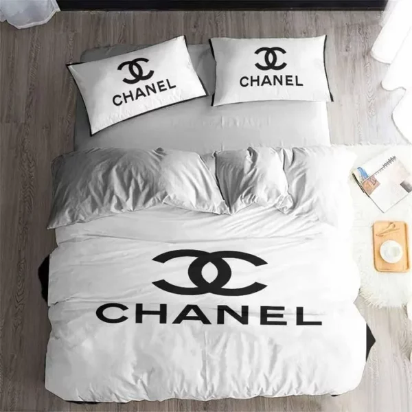 Chanel White Logo Brand Bedding Set Bedroom Bedspread Home Decor Luxury