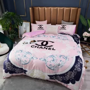 Chanel Beautiful Flowers Logo Brand Bedding Set Bedspread Bedroom Luxury Home Decor