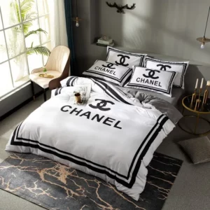 Chanel White Logo Brand Bedding Set Bedspread Bedroom Home Decor Luxury