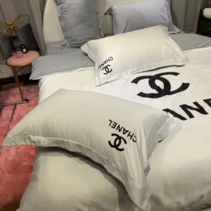 Chanel White Logo Brand Bedding Set Luxury Home Decor Bedroom Bedspread