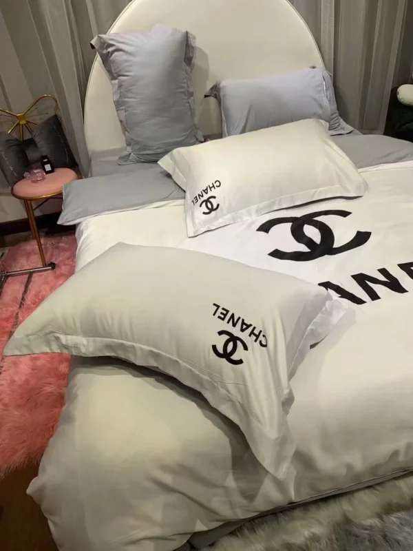Chanel White Logo Brand Bedding Set Luxury Home Decor Bedroom Bedspread