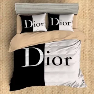 Dior Black And White Logo Brand Bedding Set Home Decor Luxury Bedspread Bedroom