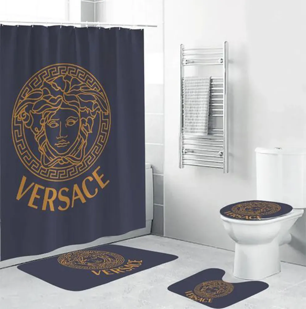 Versace Blue Bathroom Set Home Decor Bath Mat Hypebeast Luxury Fashion Brand