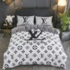 Louis Vuitton White Black Logo Brand Bedding Set Luxury Bedspread Home Decor Bedroom