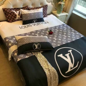 Louis Vuitton Logo Brand Bedding Set Luxury Bedspread Home Decor Bedroom