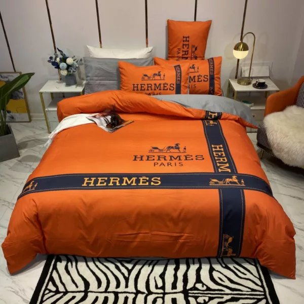 Hermes Paris Logo Brand Bedding Set Luxury Bedroom Home Decor Bedspread