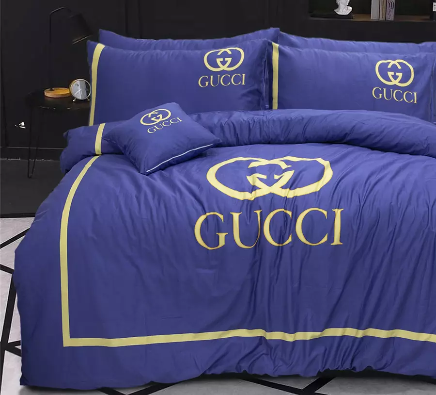 Gucci Blue Logo Brand Bedding Set Bedroom Bedspread Home Decor Luxury