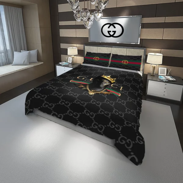 Gucci Black Panther Logo Brand Bedding Set Home Decor Bedroom Bedspread Luxury