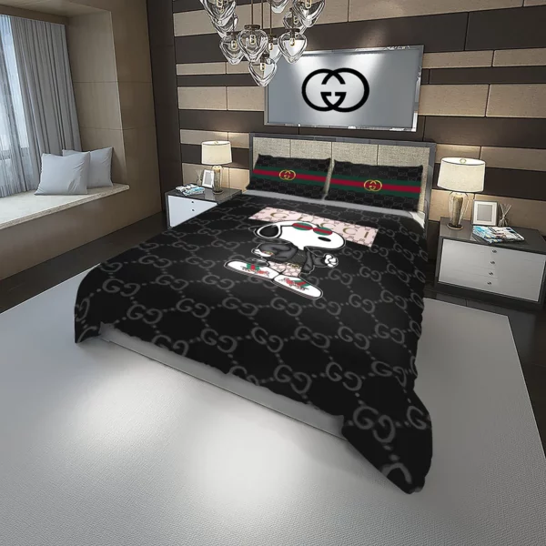 Gucci Snoopy Logo Brand Bedding Set Luxury Home Decor Bedspread Bedroom