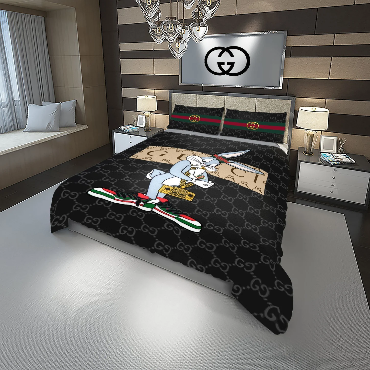 Gucci Bugs Bunny Radio Logo Brand Bedding Set Home Decor Bedroom Bedspread Luxury