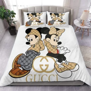 Gucci Mickey Mouse Wallpapers Logo Brand Bedding Set Bedspread Luxury Home Decor Bedroom