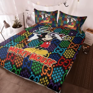 Gucci Mickey Mouse Logo Brand Bedding Set Bedspread Home Decor Bedroom Luxury