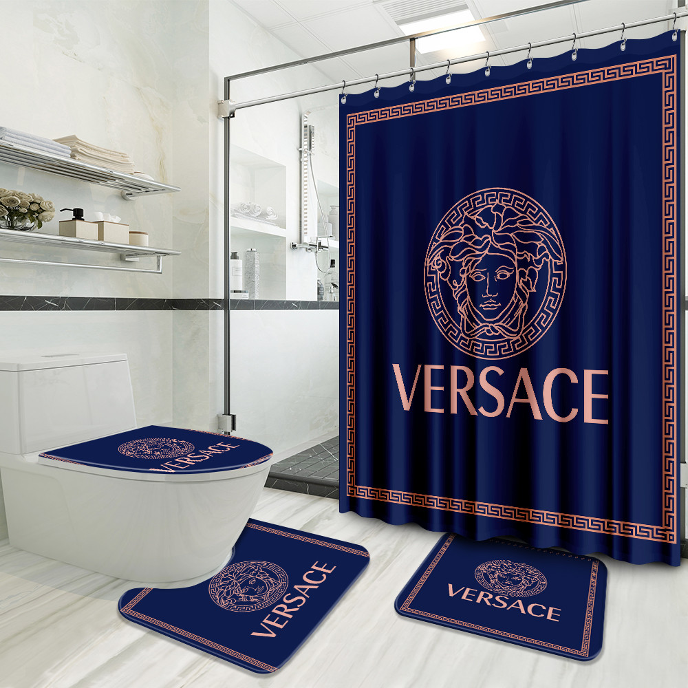 Versace Blue Preium Bathroom Set Luxury Fashion Brand Hypebeast Bath Mat Home Decor
